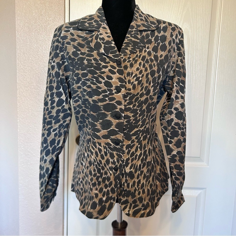 NWT Vintage Anna and Frank Animal‎ Print Cheetah Washable Silk Blouse Size Small